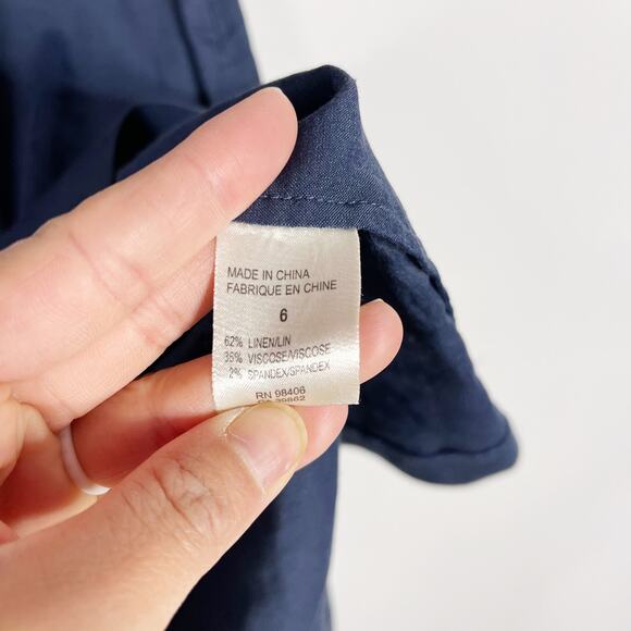 Theory Size 6 Navy Blue Linen Ashby Dress Off The Shoulder Seamed Details Sheath - Picture 7 of 9